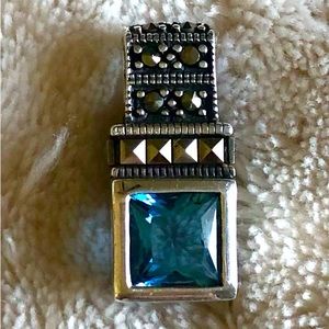 S0825 Retired Silpada Marcasite Blue Pendant. Sterling stamped 925.  EUC